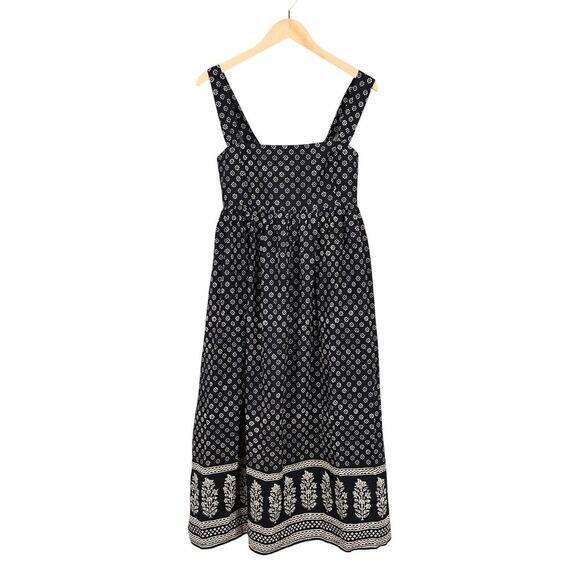 J.Crew Squareneck Cotton Poplin Midi Dress Block Print Black 6 NWT BROKEN ZIPPER - Picture 2 of 11